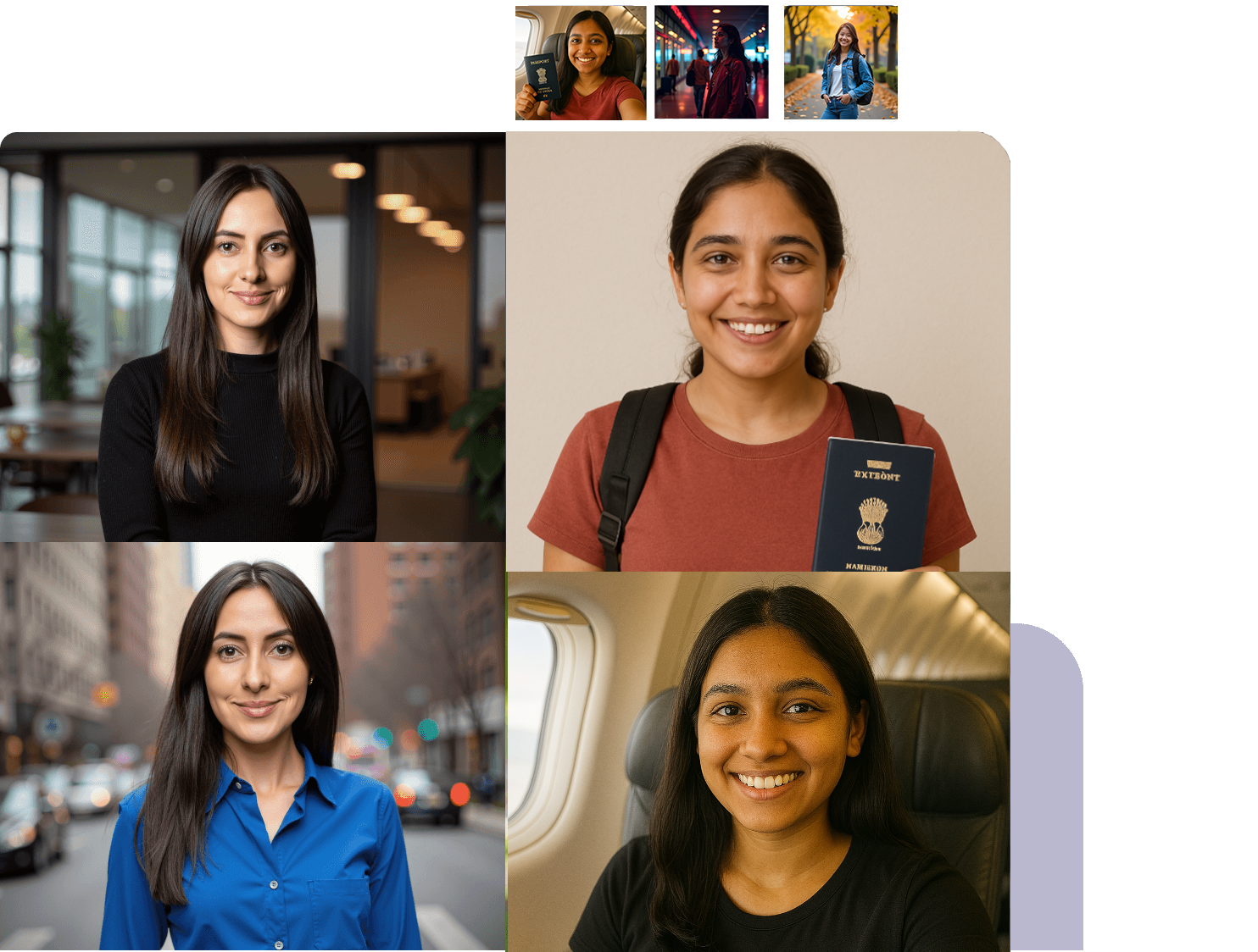 Before and after photos of a woman turned into AI headshots created by HeadshotPro